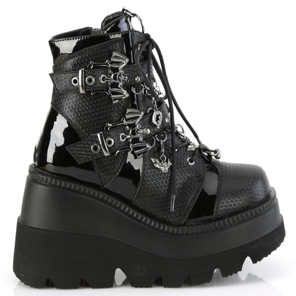 Gothic Wedge Platform Bat Lace Up Ankle Boots